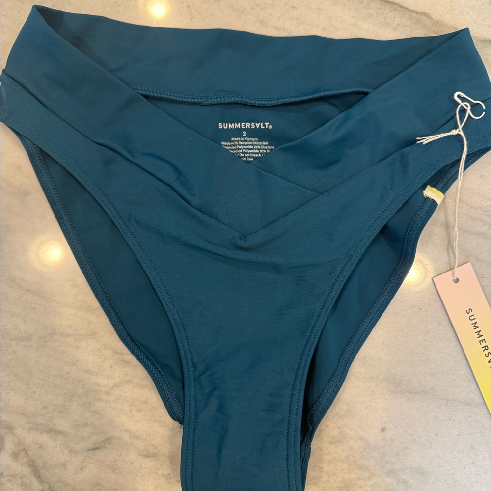summersalt Deep Teal Fold-Over High-Waist Bikini Bottom